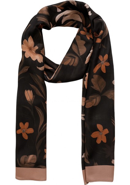 Siyah Zeminli Kahverengi Çiçek Desenli Şal fiyatları