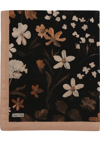 Siyah Zeminli Kahverengi Çiçek Desenli Şal modelleri