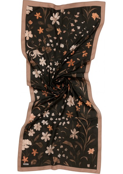 Siyah Zeminli Kahverengi Çiçek Desenli Şal fırsatları