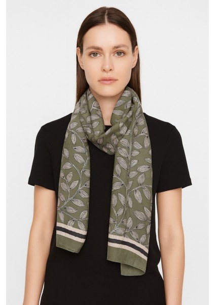 Haki Yaprak Desenli Şal