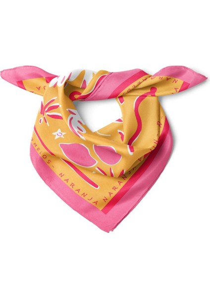 Turuncu Pembe Tropikal Desenli Fular