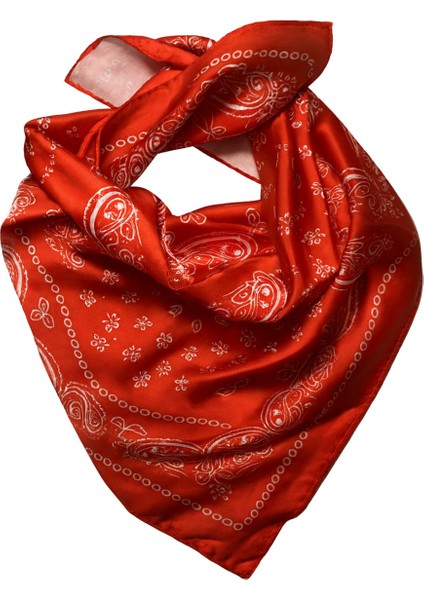 Turuncu Klasik Bandana Desenli Kare Fular