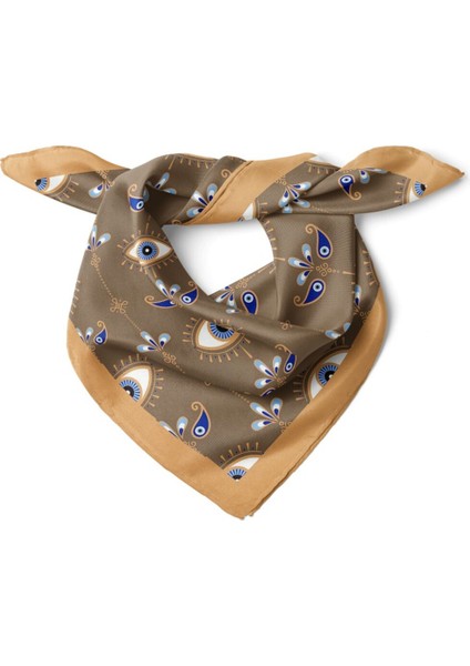 Kahverengi Mavi Göz Desenli Fular