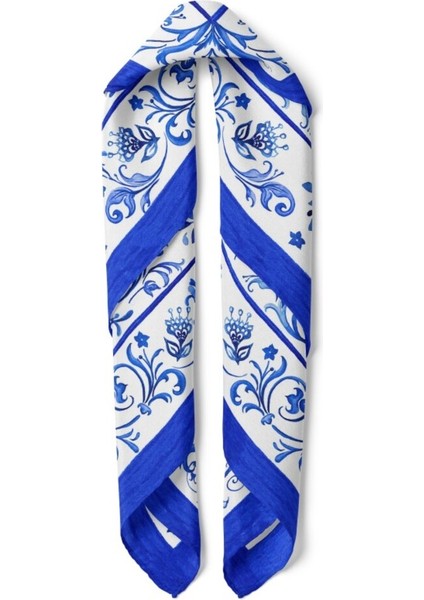 Mavi Beyaz Barok Desenli Fular fiyatları