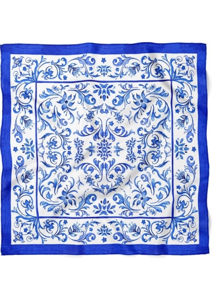 Mavi Beyaz Barok Desenli Fular modelleri