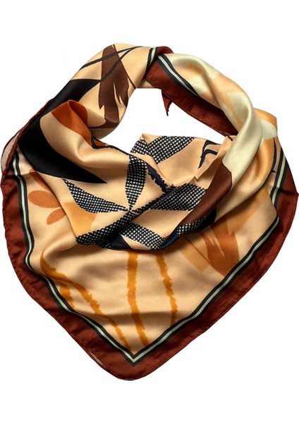 Turuncu Kahverengi Yaprak Desenli Ipeksi Fular