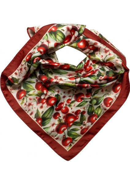 Kırmızı Kiraz Desenli Ipeksi Fular