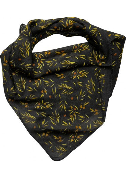 Koyu Gri Zemin Zeytin Dalı Desenli Kadın Fular