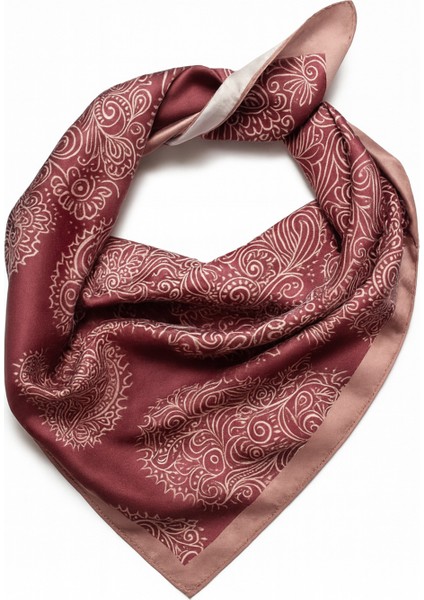 Kalp Desenli Pudra Bordo Kare Fular