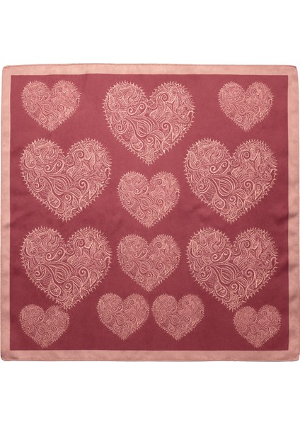 Kalp Desenli Pudra Bordo Kare Fular fiyatları