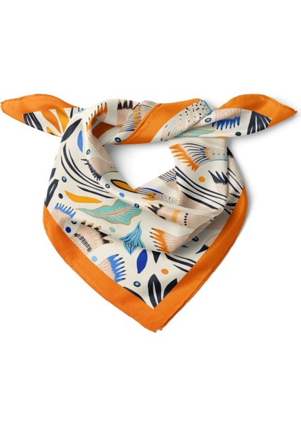 Turuncu Kenarlı Soyut Desenli Fular