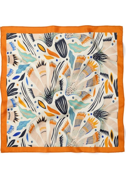 Turuncu Kenarlı Soyut Desenli Fular modelleri