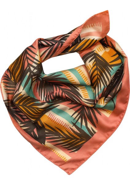 Tropikal Yaprak Desenli Renkli Kare Fular
