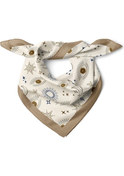 Bej Nazar Gözlü Ay Yıldız Desenli Fular