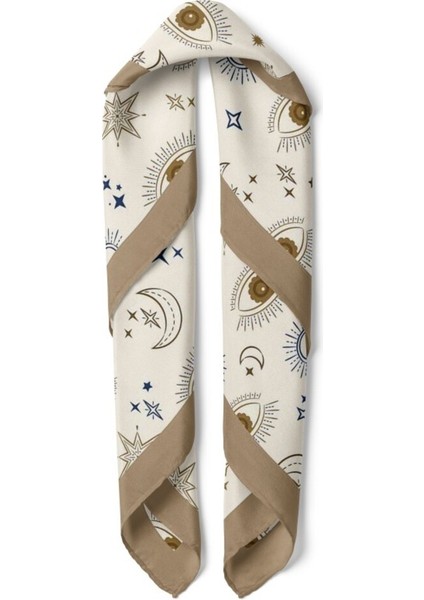 Bej Nazar Gözlü Ay Yıldız Desenli Fular fiyatları