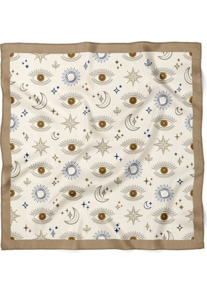 Bej Nazar Gözlü Ay Yıldız Desenli Fular modelleri