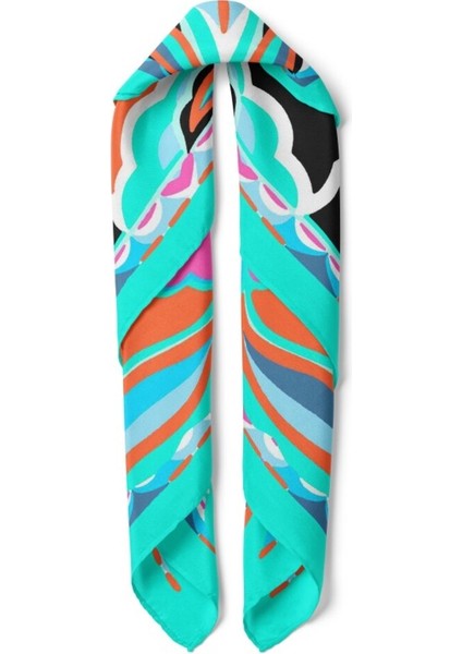 Turkuaz Zeminli Renkli Desenli Fular fiyatları