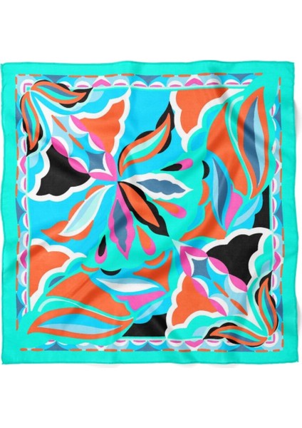 Turkuaz Zeminli Renkli Desenli Fular modelleri