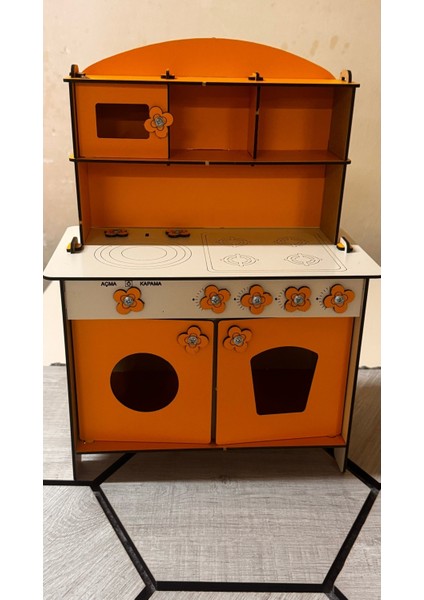 Turuncu Ahşap Mutfak Seti, 40×30 Cm, Eğlenceli ve Şık Çocuk Oyuncağı