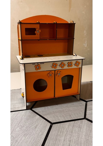 Turuncu Ahşap Mutfak Seti, 40×30 Cm, Eğlenceli ve Şık Çocuk Oyuncağı