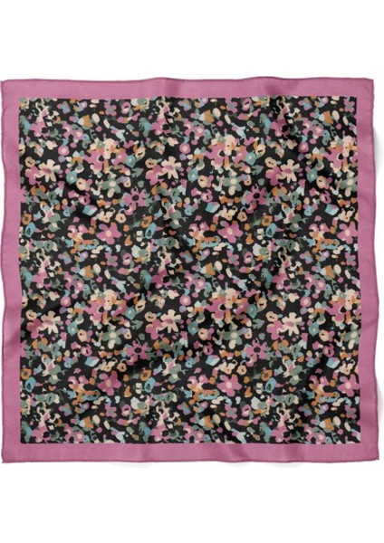 Siyah Zeminli Pembe Çiçek Desenli Fular modelleri