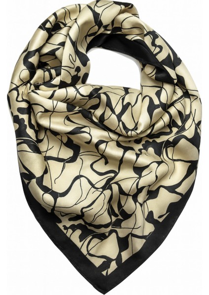 Siyah Beyaz Soyut Desenli Kare Fular