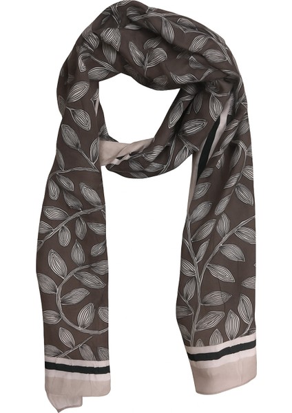 Kadın Yaprak Desenli Şal – Kahverengi Pudra Kenarlı Modern Tasarım fiyatları