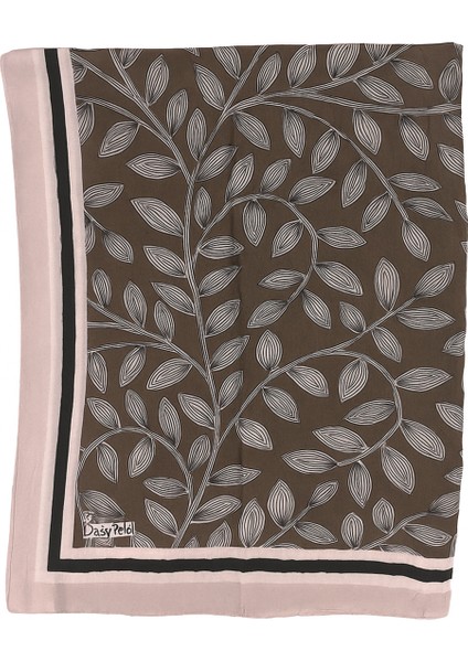 Kadın Yaprak Desenli Şal – Kahverengi Pudra Kenarlı Modern Tasarım fırsatları