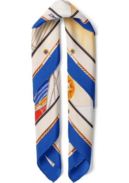 Mavi Kenarlı Yelkenli Desenli Fular fiyatları