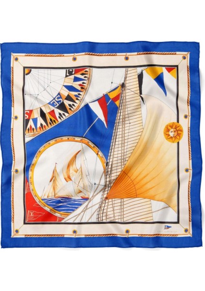 Mavi Kenarlı Yelkenli Desenli Fular modelleri