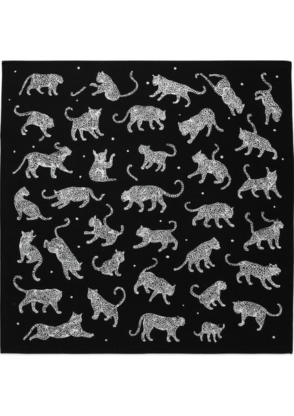 Siyah Zemin Beyaz Leopar Desenli Kare Fular fiyatları