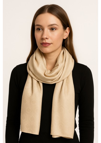 Açık Bej Jakar Desenli Şal - Parlak Dokulu Şık Şal