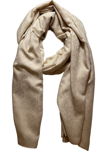 Açık Bej Jakar Desenli Şal - Parlak Dokulu Şık Şal modelleri