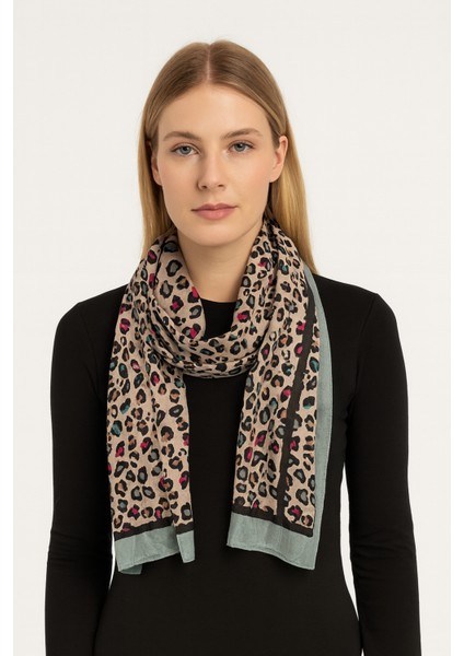 Mint Kenarlı Leopar Desenli Şal