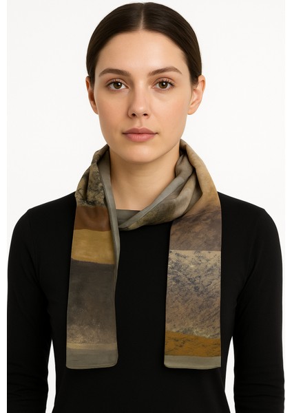 Toprak Tonlarında Modern Desenli Ince Şal