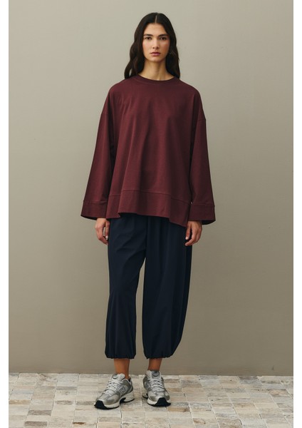Kalın Katlamalı Sweatshirt Bordo