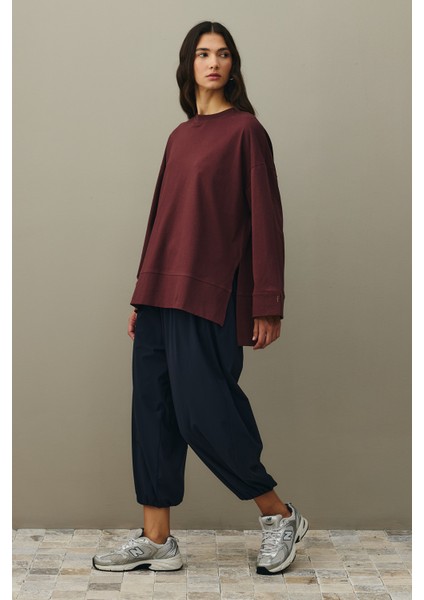 Kalın Katlamalı Sweatshirt Bordo modelleri