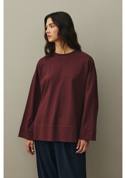 Kalın Katlamalı Sweatshirt Bordo fırsatları