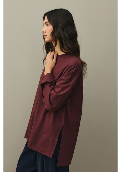 Kalın Katlamalı Sweatshirt Bordo indirimleri