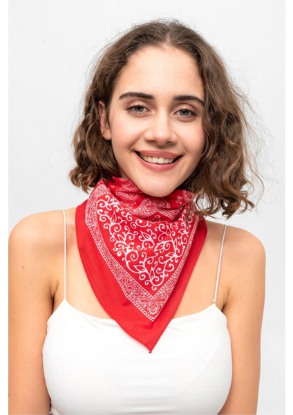 Kırmızı Beyaz Patchwork Paisley Desenli Bandana