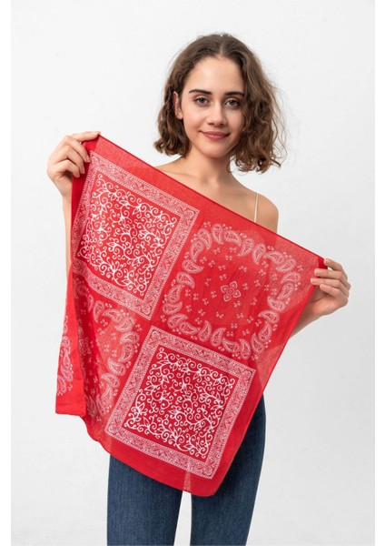 Kırmızı Beyaz Patchwork Paisley Desenli Bandana