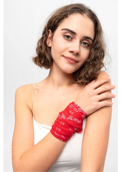 Kırmızı Beyaz Patchwork Paisley Desenli Bandana