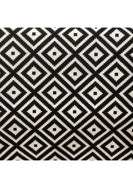 Lüks Duck Keten Kumaş , Duck Bezi (100X180) Siyah-Beyaz Geometrik Desenli (Yüksek Kontrast)