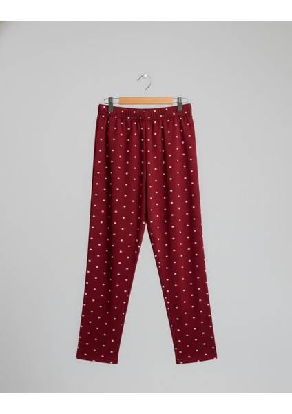 Kadın Pamuklu Süet Minik Kalp Desenli Pijama Takımı (Kırmızı) Kır modelleri