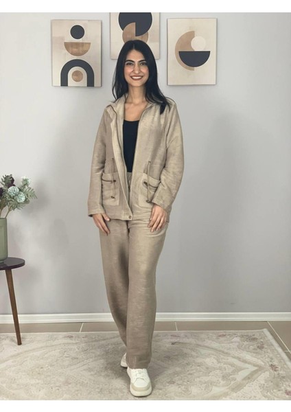 Kadın Vizon Dalgıç/Scuba Dik Yaka Cepli Örme Alt-Üst Takım Vizon modelleri