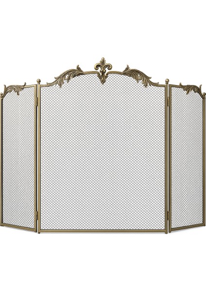 Metal Antik Gold Katlanabilir 3 Panel Şömine Siperlik 128X82 cm Kıvılcım Önleyici - Ateş Kalkanı fiyatları