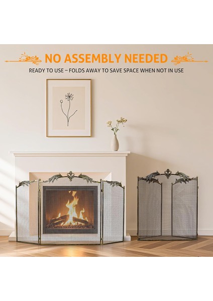 Metal Antik Gold Katlanabilir 3 Panel Şömine Siperlik 128X82 cm Kıvılcım Önleyici - Ateş Kalkanı modelleri