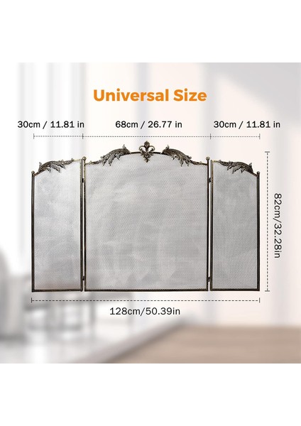 Metal Antik Gold Katlanabilir 3 Panel Şömine Siperlik 128X82 cm Kıvılcım Önleyici - Ateş Kalkanı fırsatları