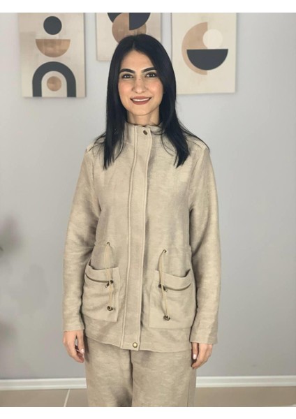 Kadın Vizon Dalgıç/Scuba Dik Yaka Cepli Örme Alt-Üst Takım Vizon indirimleri