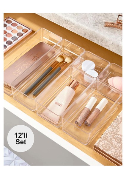 12'li Dolap Içi Çekmece Düzenleyici - Ayarlanabilir Makyaj Organizer-Mutfak Çekmece Içi Kaşıklık